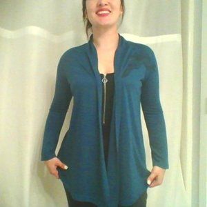 Blue knit sweater shawl